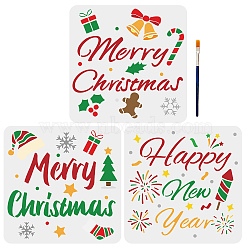 MAYJOYDIY US 1 Set Merry Christmas PET Hollow Out Drawing Painting Stencils, with 1Pc Art Paint Brushes, Word, Painting Stencils: 300x300mm, 3pcs/set(DIY-MA0001-61A)