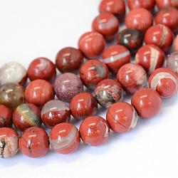 Natural Red Jasper Round Bead Strands, 8~8.5mm, Hole: 1mm, about 45~47pcs/strand, 15 inch(G-E334-8mm-27)