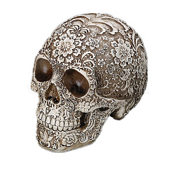 Resin Floral Skull Medical Model Statues, Halloween Decoration, Floral White, 200x135x160mm(PW-WG24131-01)