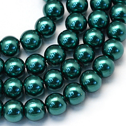 Baking Painted Glass Pearl Bead Strands, Pearlized, Round, Teal, 3~4mm, Hole: 0.5mm, about 195pcs/strand, 23.6 inch(X-HY-Q003-3mm-79)