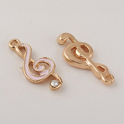 Alloy Enamel Pendants, with Rhinestone, Note, Pink, 22x9x3mm, Hole: 1.6mm(ENAM-TAC0001-26E)