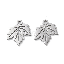 304 Stainless Steel Charms, Manual Polishing, Maple Leaf, Stainless Steel Color, 13.5x11.5x1mm, Hole: 1.6mm(STAS-Q303-15P)