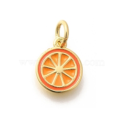 Real 18K Gold Plated Brass Enamel Charms, with Jump Ring, Long-Lasting Plated, Lead Free & Cadmium Free, Fruit Charms, Orange, 10.5x9x1.5mm, Hole: 3.5mm(KK-L225-001G-02)