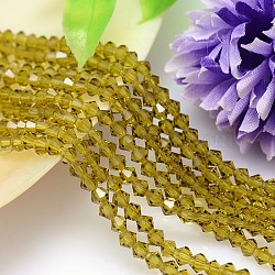 Faceted Imitation Austrian Crystal Bead Strands, Grade AAA, Bicone, Olive, 10x10mm, Hole: 0.9~1mm, about 40pcs/strand, 15.7 inch(G-M180-10mm-19A)