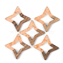 Transparent Resin & Walnut Wood Pendants, with Gold Gold Foil, Star, Dark Salmon, 29.5x29.5x3mm, Hole: 2mm(RESI-S389-028A-B04)