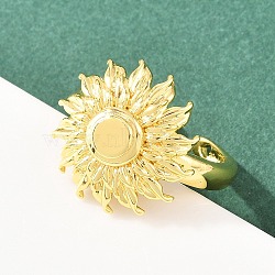 Brass Flower Cuff Rings for Women, Rack Plating, Long-Lasting Plated, Lead Free & Cadmium Free, Real 18K Gold Plated, Adjustable, Flower: 19.5x20.5mm(RJEW-A088-03G)