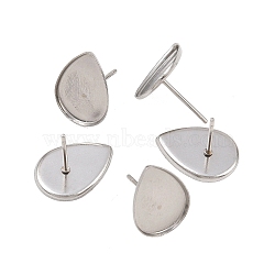 Tarnish Resistant 304 Stainless Steel Stud Earring Settings, Stainless Steel Color, teardrop, Tray: 11x15mm, 15x11x1mm, Pin: 0.5mm(X-STAS-Q170-13)