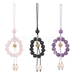 Mixed Gemstone Beaded Mobile Straps, with Natural Freshwater Pearl Beads and Braided Nylon Thread and Alloy Beads, 135mm(HJEW-JM01105)