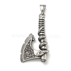 316 Surgical Stainless Steel Big Pendants, Axe Charm, Antique Silver, 50.5x27x10.5mm, Hole: 4.5x8mm(STAS-Z073-68AS-03)