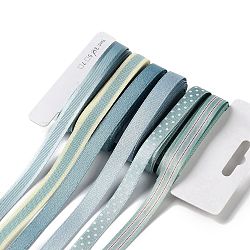 18 Yards 6 Styles Polyester Ribbon, for DIY Handmade Craft, Hair Bowknots and Gift Decoration, Green Color Palette, Light Blue, 3/8~1/2 inch(9~12mm), about 3 yards/style(SRIB-Q022-F14)