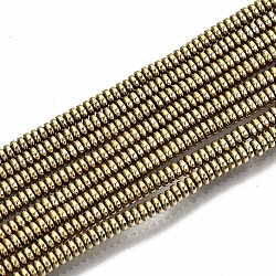 Electroplate Non-magnetic Synthetic Hematite Beads Strands, Flat Round/Disc, Light Gold Plated, 2x1mm, Hole: 0.8mm, about 450~456pcs/strand, 15.75 inch~15.94 inch(40cm~40.5cm)(G-T114-58-LG)