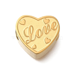 304 Stainless Steel European Beads, Large Hole Beads, Heart with Word Love, Real 18K Gold Plated, 11.5x11x6mm, Hole: 4.5mm(STAS-S150-03G-A)