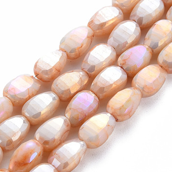 Opaque Baking Painted Crackle Glass Beads Strands, Faceted, AB Color Plated, Melon Seeds, Sandy Brown, 9x6x4.5mm, Hole: 1.2mm, about 50pcs/strand, 17.32 inches(44cm)