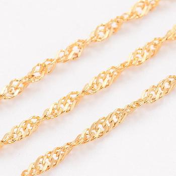 Ion Plating(IP) 304 Stainless Steel Singapore Chains, Water Wave Chains, Soldered, with Spool, Faceted, Golden, 2mm, about 32.8 Feet(10m)/roll