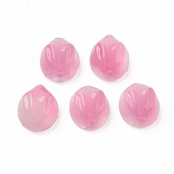 Two Tone Transparent Spray Painted Glass Beads, Rabbit, Pink, 14x12x8mm, Hole: 1.4mm
