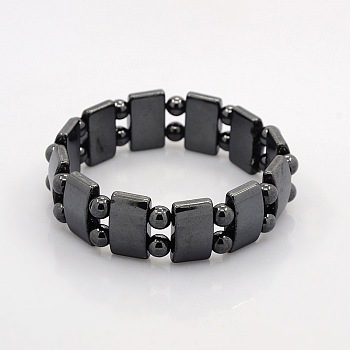 Magnetic Hematite Rectangle and Round Beads Stretch Bracelets for Valentine's Day Gift, 60mm
