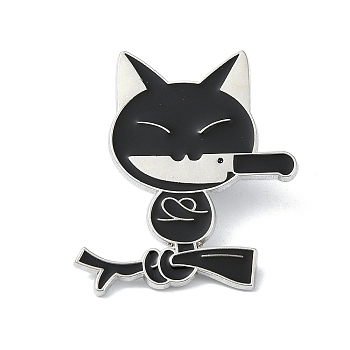 Enamel Pin, Alloy Brooches for Backpack Clothes, Cadmium Free & Lead Free, Cat, Black, 30.5x26x1.5mm