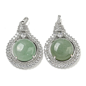 Natural Green Aventurine with Clear Cubic Zirconia Pendants, Lamp Bulb Charms with Rack Plating Brass Findings, Platinum, Cadmium Free & Lead Free, 35x25x8.8~9.6mm, Hole: 2.8x3.9mm