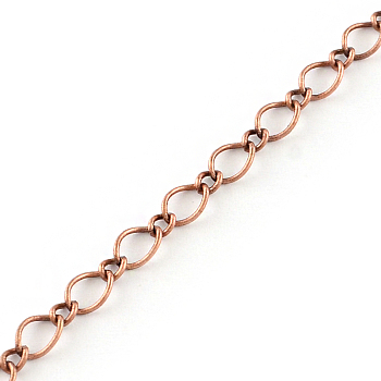 Iron Figaro Chains, with Card Paper, Soldered, Red Copper, 5.7x3.8x0.5mm