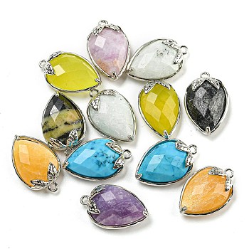 Natural & Synthetic Mixed Gemstone Faceted Pendants, Rack Plating Brass Strawberry Charms, Platinum, 18x11x5~5.5mm, Hole: 1.2mm