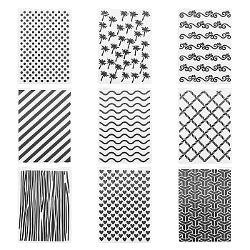 Globleland Plastic Embossing Folders, Concave-Convex Embossing Stencils, for Handcraft Photo Album Decoration, Mixed Patterns, 148x105x3mm, 9 patterns, 1pc/pattern, 9pcs/set