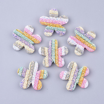 Plastic Cabochons, with Sequins/ Paillettes and Non Woven Fabric, For Hair Clip Making, Flower, Colorful, 46~47x48x6mm