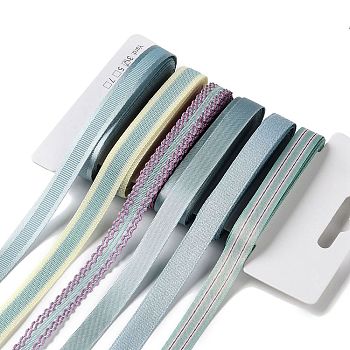 18 Yards 6 Styles Polyester Ribbon, for DIY Handmade Craft, Hair Bowknots and Gift Decoration, Green Color Palette, Light Blue, 3/8~1/2 inch(9~12mm), about 3 yards/style