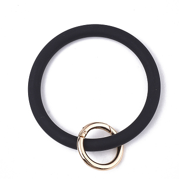 Silicone Bangle Keychains, with Alloy Spring Gate Rings, Light Gold, Black, 115mm