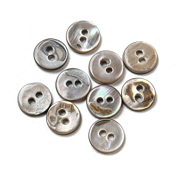 Freshwater Shell Buttons, 2-Hole, Flat Round, Gray, 9x1~2mm, Hole: 1.5mm