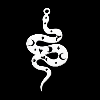 Non-Tarnish 304 Stainless Steel Pendants, Laser Cut, Snake, Stainless Steel Color, 38x18x1mm, Hole: 1.6mm