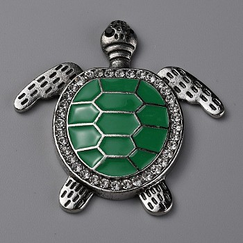 Alloy Enamel Cabochons, with Rhinestone, Tortoise, Antique Silver, Crystal, 48.5x47.5x6mm