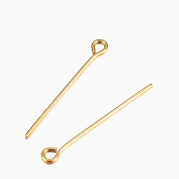 304 Stainless Steel Eye Pins, Real 18K Gold Plated, 21 Gauge, 17x0.7mm, Hole: 2mm