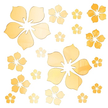 Mirror Wall Stickers, Flower, Self Adhesive Acrylic Mirror Sheets, for Home Living Room Bedroom Decor, Gold, 262x330x0.1mm, 1set