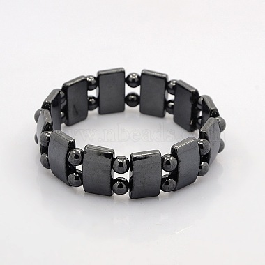 Magnetic Hematite Rectangle and Round Beads Stretch Bracelets for Valentine's Day Gift(BJEW-M066-10)-1