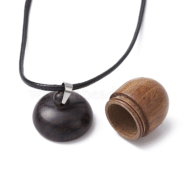 Acorn Shape Ebony Wood Locket Pendant Necklace with Wax Cords(NJEW-JN04485)-5