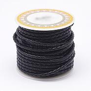Braided Cowhide Leather Cord, Leather Rope String for Bracelets, Black, 3mm, about 8.74 yards(8m)/roll(NWIR-N005-01C-3mm)