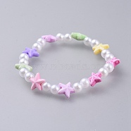 Kids Stretch Bracelets, with Acrylic Imitated Pearl and Colorful Acrylic Beads, Starfish/Sea Stars, Colorful, 1-5/8 inch(4.3cm)(BJEW-JB04572-02)