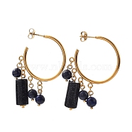 304 Stainless Steel Dangle Stud Earrings, Half Hoop Earrings, with Ear Nuts, Natural Lapis Lazuli & Synthetic Blue Goldstone Beads and Flower Alloy Spacer Beads, 33x30mm, Pin: 0.6mm(EJEW-JE04203-02)