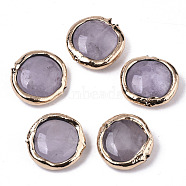 Natural Rose Quartz Beads, with Light Gold Plated Polymer Clay Edge, Flat Round, 17~19x17~18x5~7mm, Hole: 1.2mm(G-S359-116)