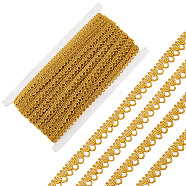 Ethnic Style Polyester Lace Ribbons, Sparkle Wavey Lace Trim, Garment Accessories, Gold, 3/8 inch(10mm)(OCOR-WH0020-18A)