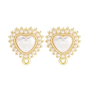 Alloy Plastic Imitation Pearl Stud Earring Finding Accessories,Heart, Golden, 13x12mm, Hole: 0.9mm, Pin: 0.7mm(FIND-U006-11G)