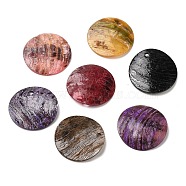 Spray Painted Natural Akoya Shell Pendants, Mother of Shell, Flat Round Charms, Mixed Color, 20.5x1~3mm, Hole: 1.5mm(SHEL-F007-15B)