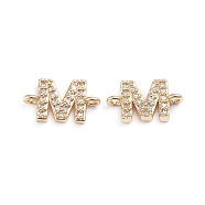 Brass Micro Pave Cubic Zirconia Links Connectors, Long-Lasting Plated, Letter, Clear, Real 18K Gold Plated, Letter.M, 7x13x2.8mm, Hole: 1.2mm(X-ZIRC-I042-16G-M)