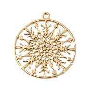 Brass Etched Metal Embellishments Connecotr Charms, Long-Lasting Plated, Flat Round with Snowflake, Light Gold, 17x15x0.3mm, Hole: 1.2mm(KKC-D001-12KCG)