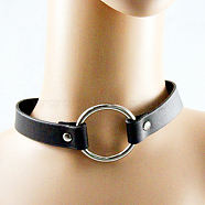 Punk Rock Style Leather Necklaces, with Alloy Findings, Black, 15.4 inch(NJEW-O053-01A)