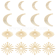 16Pcs 4 Styles Brass Chandelier Components Links, Long-Lasting Plated, Crescent Moon/Double Horn & Sun, Real 24K Gold Plated, 21.5~30x12.5~28x0.5~0.8mm, Hole: 1.2~1.8mm, 4pcs/style(KK-FH0006-57)