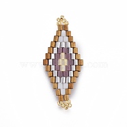 MIYUKI & TOHO Handmade Japanese Seed Beads Links, Loom Pattern, Rhombus, Colorful, 31.4~33x12.7~13.4x1.6~1.7mm, Hole: 1~1.4mm(SEED-E004-F44)