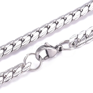 Men's 304 Stainless Steel Cuban Link Chain Necklaces, with Lobster Claw Clasps, Textured, Stainless Steel Color, 23.6 inch(60cm)(NJEW-G340-13P)