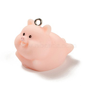 Opaque Resin Pendants, Cute Pig Charms, with Platinum Plated Iron Loops, Pig, 23.5x20.5x25.5mm, Hole: 1.8mm(RESI-K023-03D)