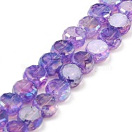 Imitation Jade Glass Beads Strands, AB Color Plated, Faceted, Flat Round, Medium Purple, 7x3.5mm, Hole: 1.4mm, about 59pcs/strand, 16.22''(41.2cm)(GLAA-P058-05A-04)